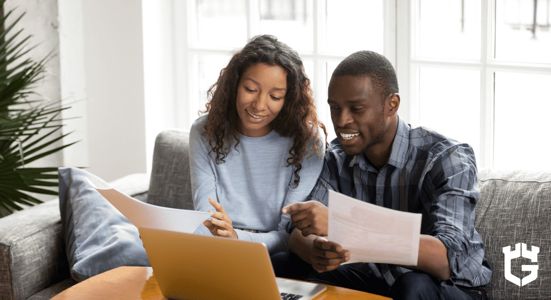 A couple looking at documents together. 